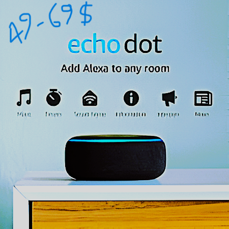 Amazon Echo Dot smart speaker, compact design, featuring Alexa voice assistant