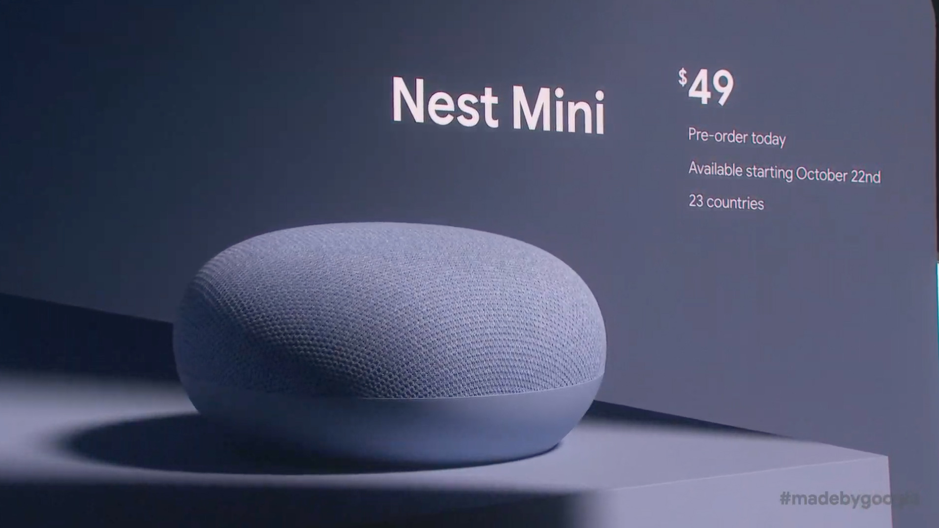 Google Nest Mini smart speaker, compact design with Google Assistant voice control